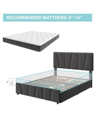 Full Size Bed Frame with Adjustable Headboard and 4 Storage Drawers, Upholstered Platform Bed Frame