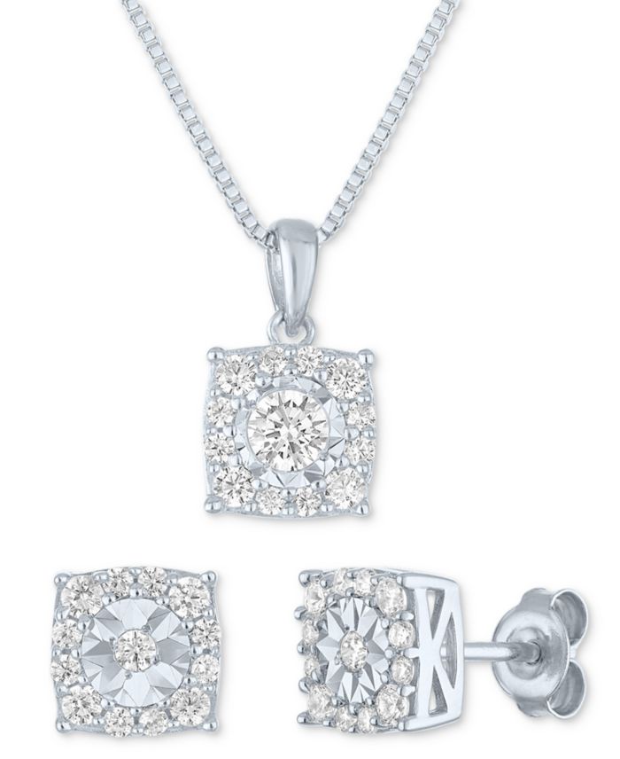 Forever Grown Diamonds 2-Pc. Set Lab Grown Diamond Pendant Necklace &