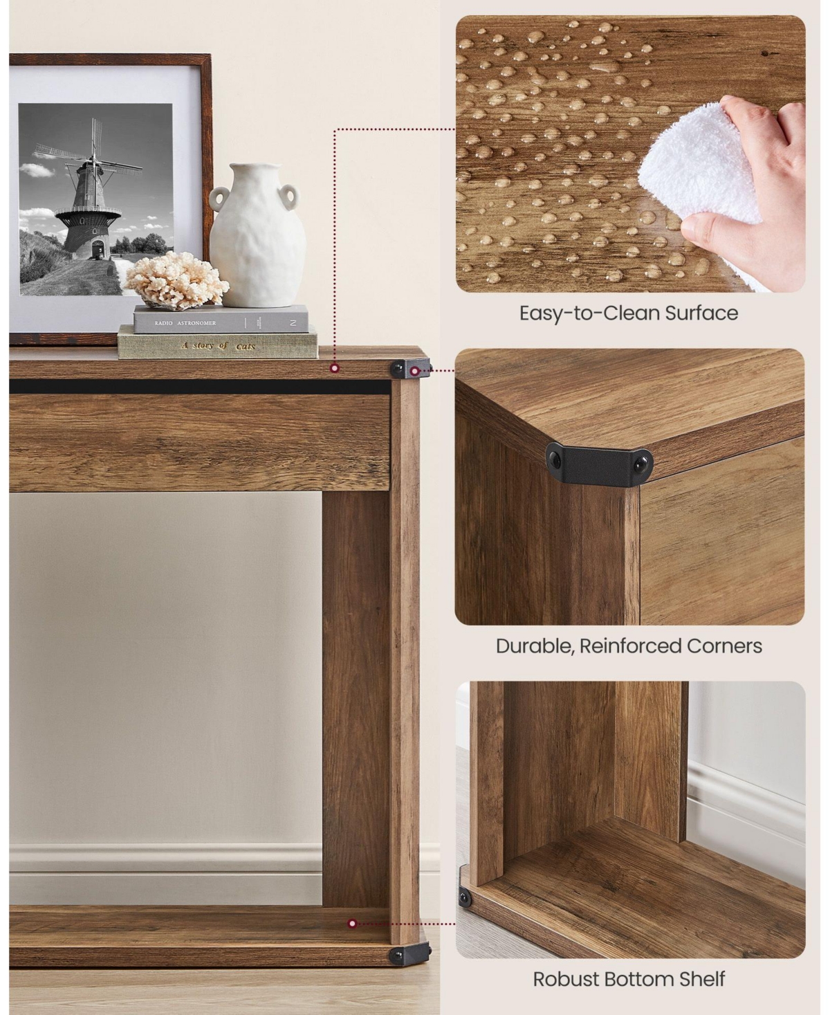 Slickblue 63-Inch Console Table with 3 Drawers Narrow Entryway Table for Living Room or Hallway