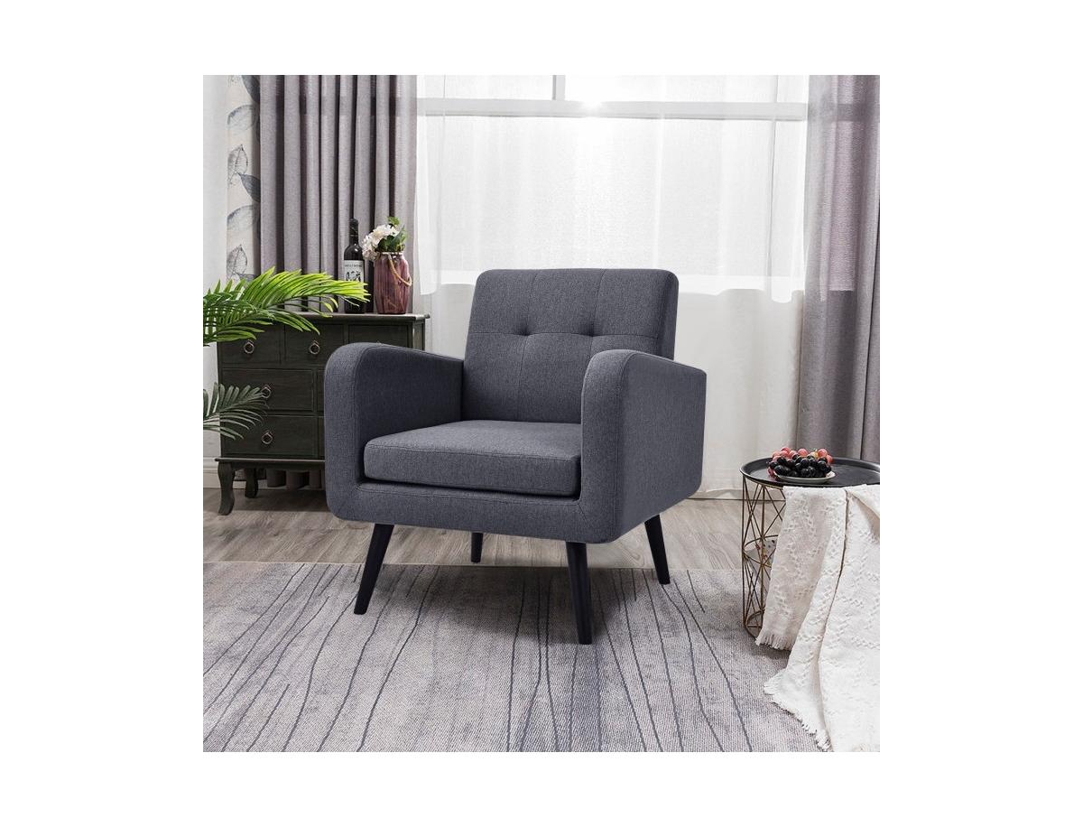 Slickblue Mid-Century Modern Linen Upholstered Accent Chair with Wooden Legs