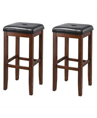 Set of 2 Vintage Mahogany Bar Stools with Upholstered Seat