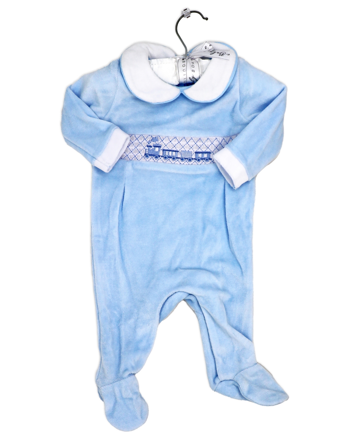 Rock-a-bye Baby Boutique Baby Boys Luxury Smocked Velour Footed Coverall In Baby Blue