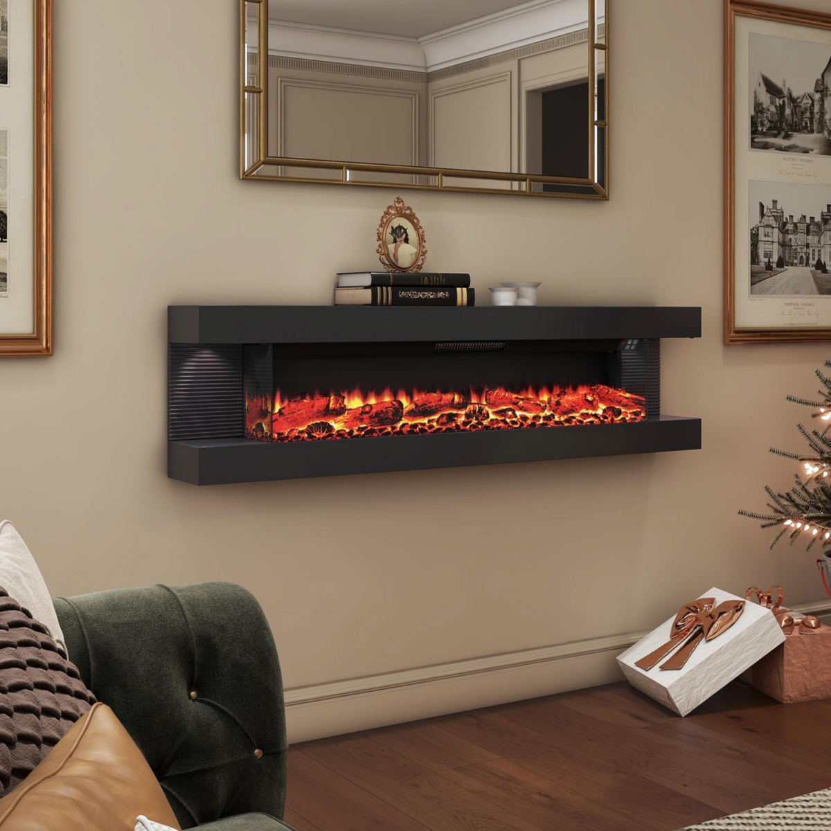 Mondawe 59" Tv Stand with 23" Electric Fireplace With Remote Control and Metal