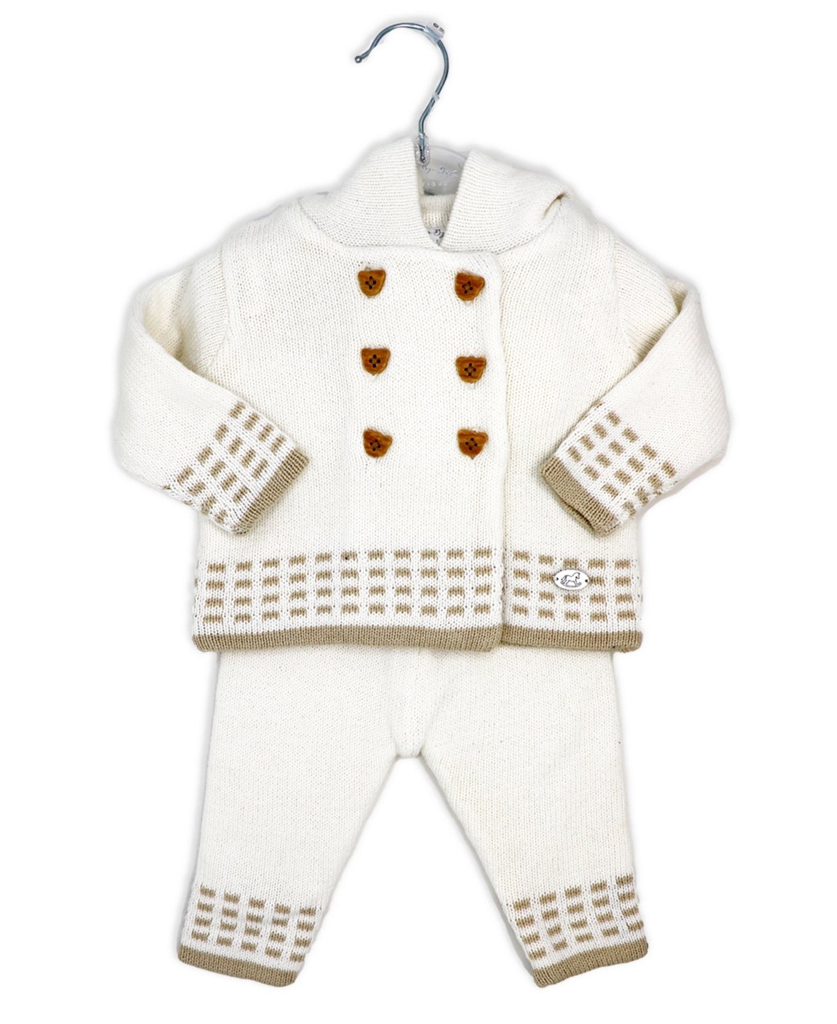 Rock-a-bye Baby Boutique Baby Boys And Girls Jacket And Trouser Knitted, 2-piece Set In Oatmeal