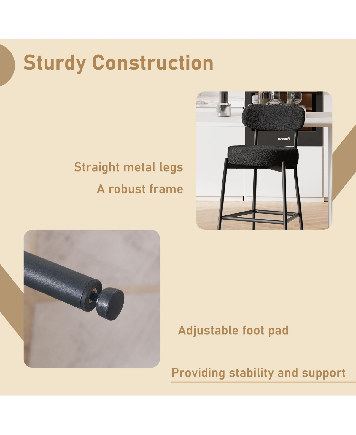 Dyhome Bar Stools Set of 2, Inches Counter Height Kitchen Bar Stools with Back, Modern Metal Tall Bar Stools for Kitchen Island
