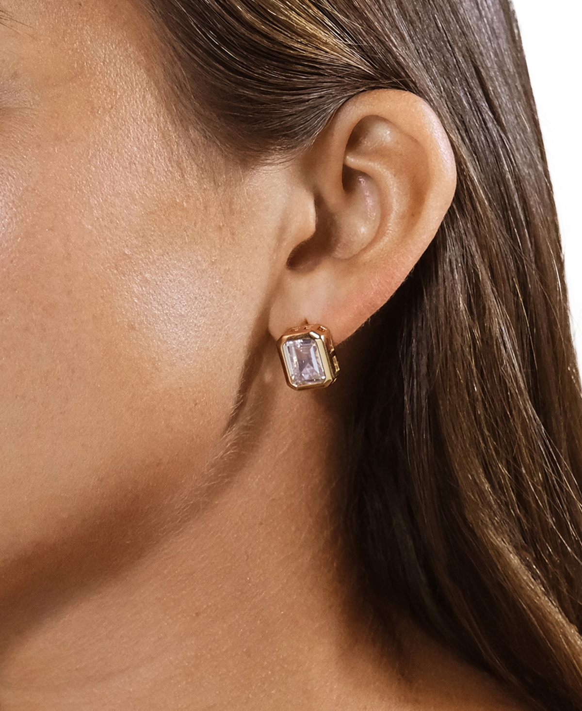 Sterling Forever Camille Bezel Cubic Zirconia Stud Earrings In Gold