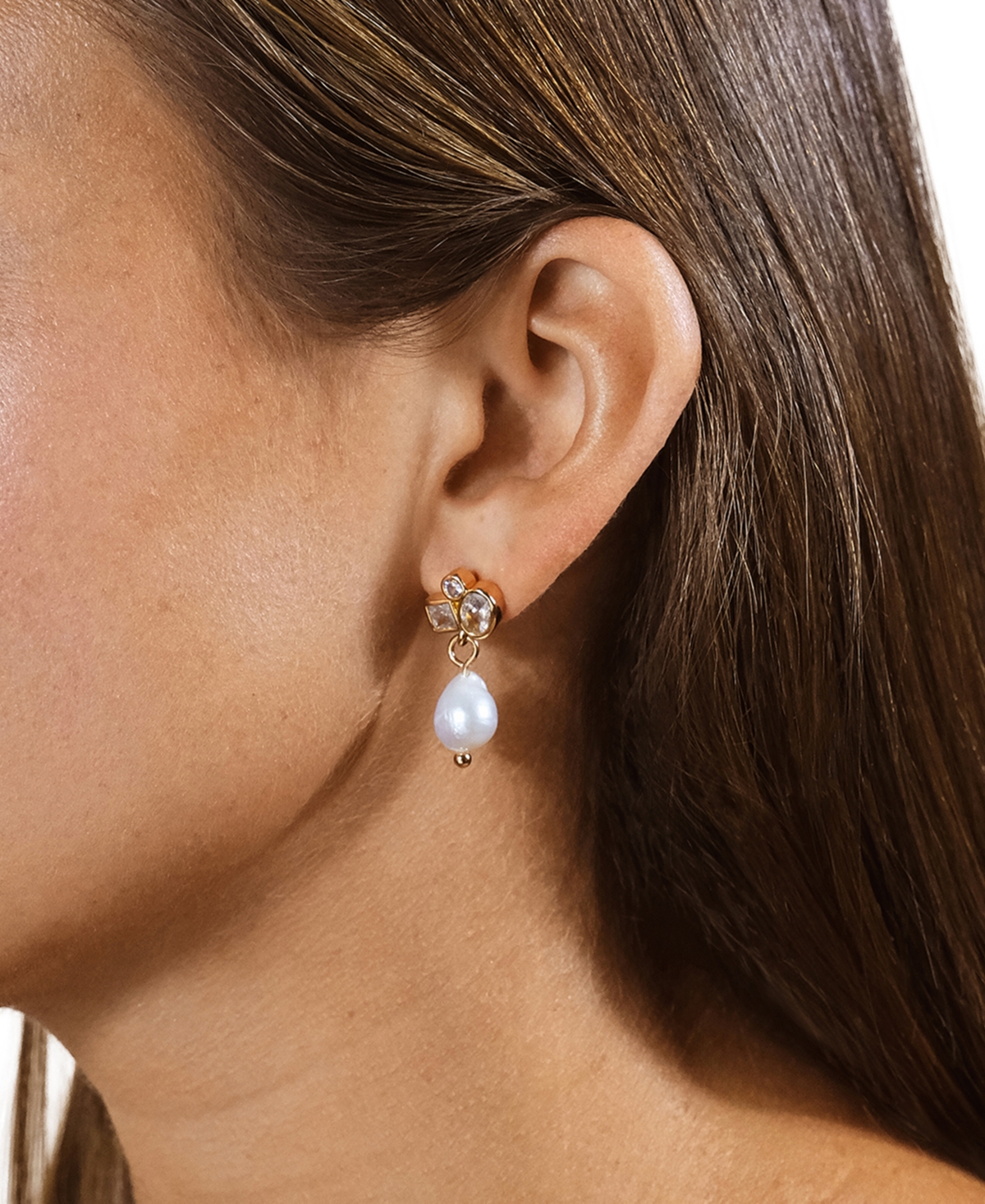 Sterling Forever Penny Cubic Zirconia Mother Of Pearl Cluster Stud Earrings In Gold