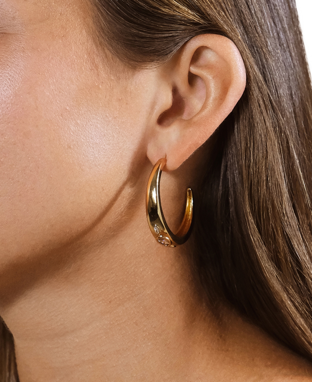 Sterling Forever Soren Cubic Zirconia Statement Hoop Earrings In Gold