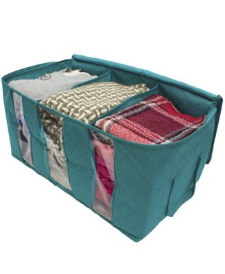Foldable Storage Bag Organizers, 3 Sections, Great for Clothes, Blankets, Closets, Bedrooms, and More, 2-Pack (Aqua)