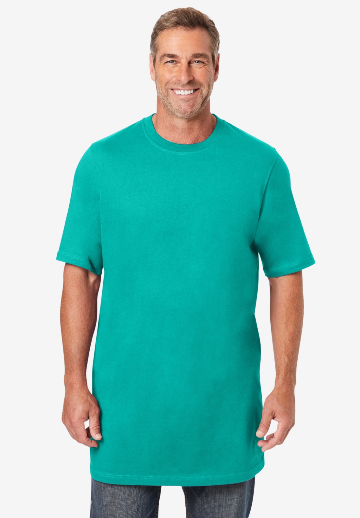 Big & Tall Shrink-Less Lightweight Longer-Length Crewneck T-Shirt - Electric pink marble