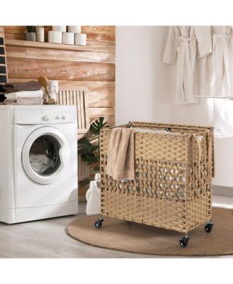 110L Laundry Hamper with Wheels Clothes Basket Lid and Handle and 2 Liner Bags