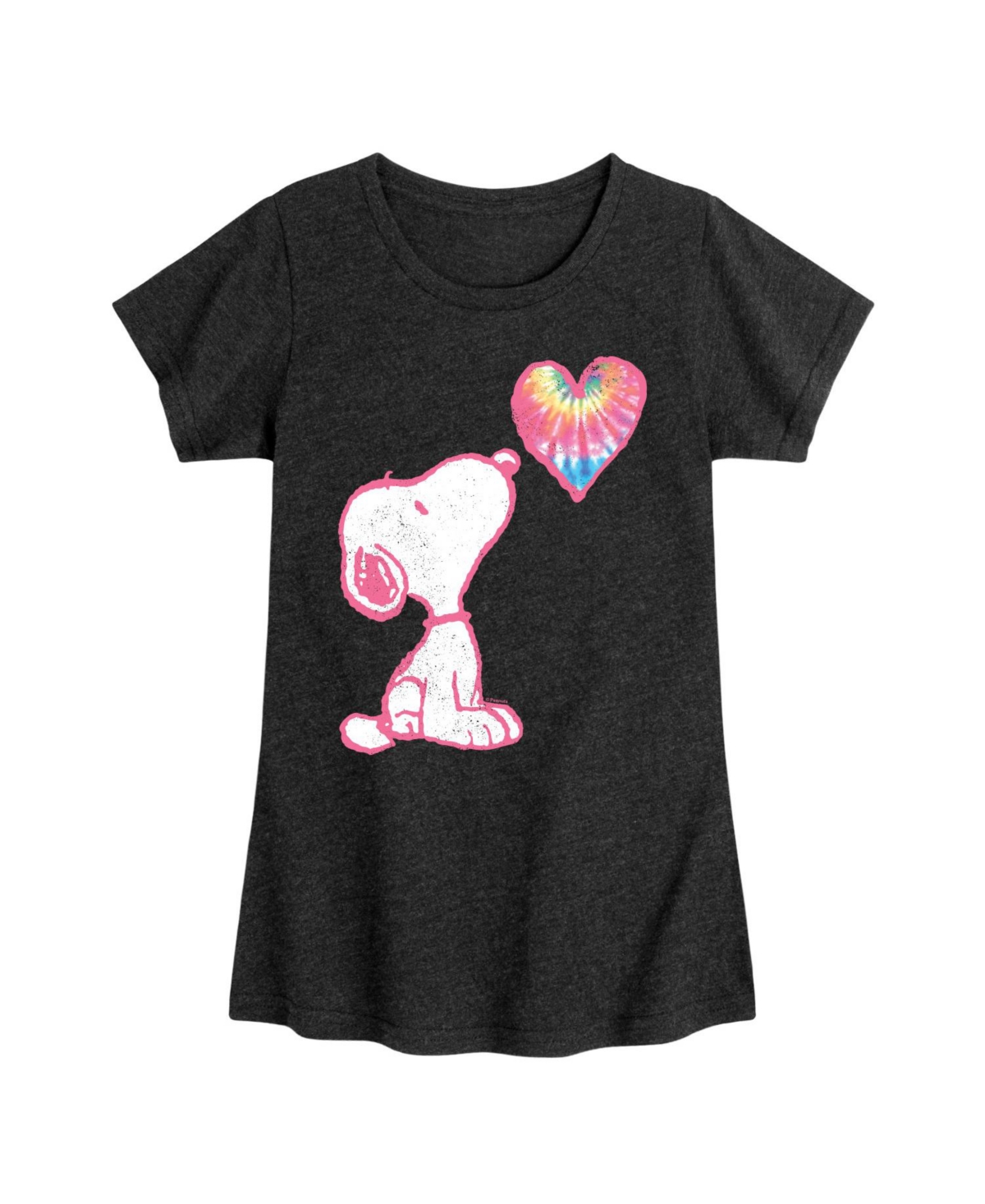 Shop Peanuts Big Girls Snoopy Tie Dye Heart Graphic Short Sleeve Tee In Black