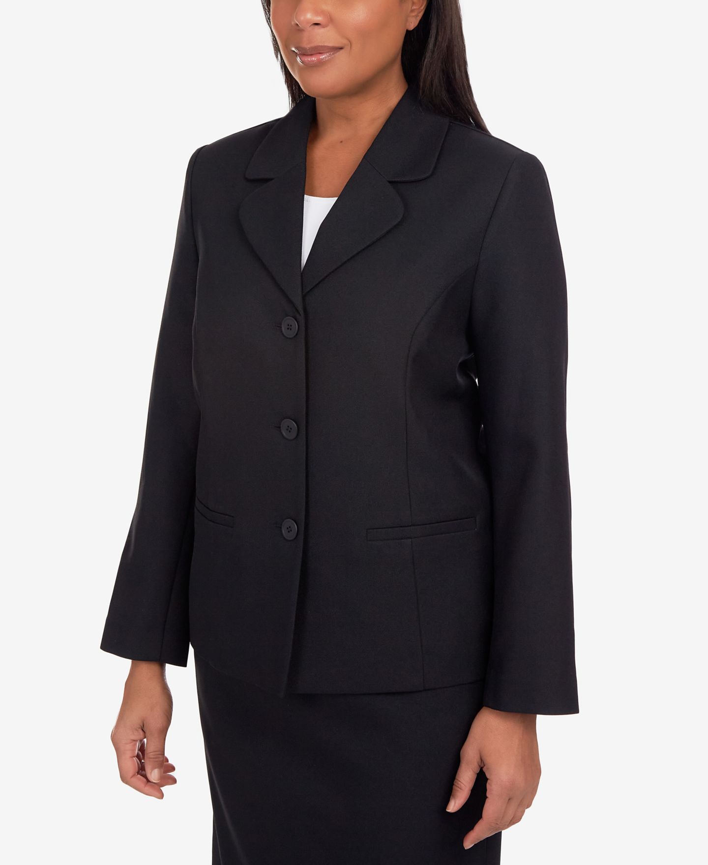 Женская куртка Alfred Dunner Petite Classic Fitted Blazer, цвет: Чёрный — фото 4