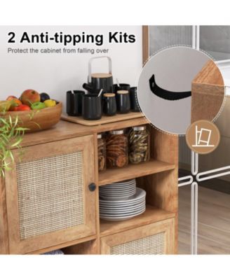 Rattan Buffet Cabinet with 2 Doors and 2 Cubbies