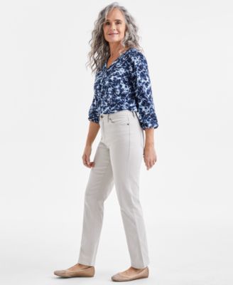 Women's Straight-Leg High Rise Twill Pants, Created for Macy's