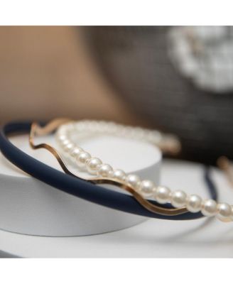 Headband Set - Blue + Pearl + Gold