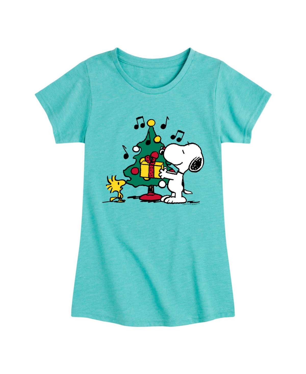 Shop Peanuts Big Girls Snoopy Christmas Tree Graphic Short Sleeve Tee In Blue