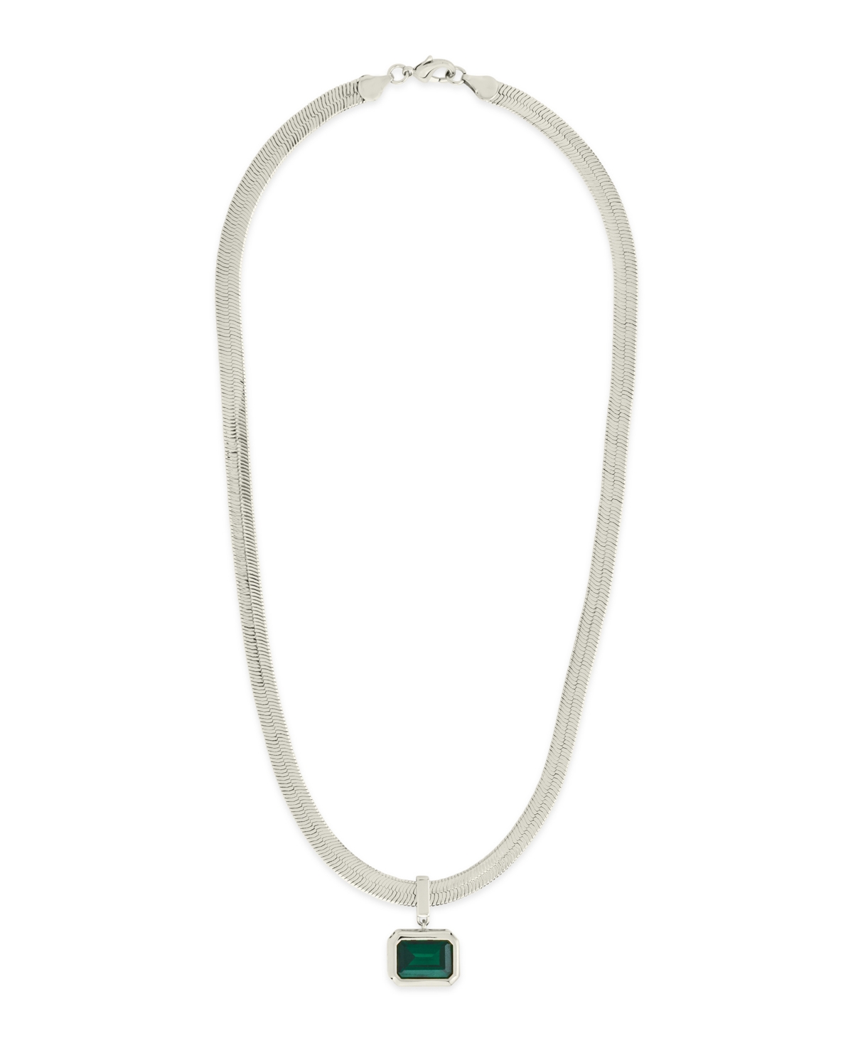 Sterling Forever Calder Cubic Zirconia Pendant Herringbone Chain Necklace In Silver