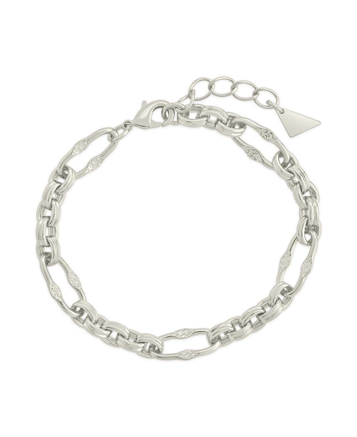 Sterling Forever Rhodium Plated Tegan Textured Long Link Bracelet In Silver