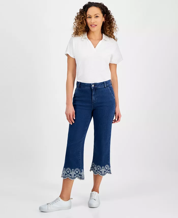 Petite High-Rise Wide-Leg Cropped Jeans