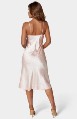 Women's Satin Jacquard Midi Slip Dress, Small, Pink