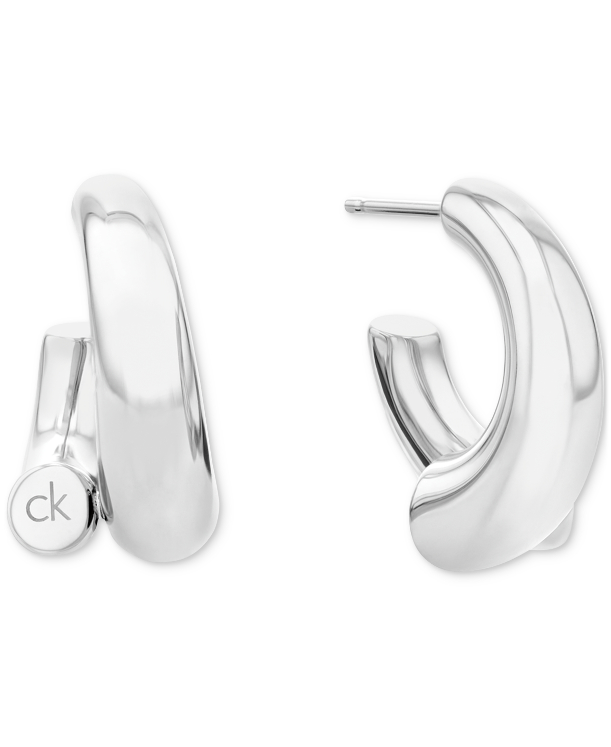 Calvin Klein Silver-tone Ck Spiral Curve Drop Earrings In Silver
