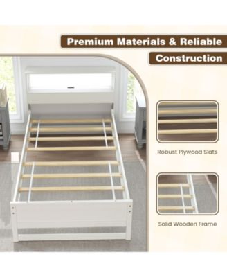 Twin Size Bed Frame with Storage Headboard and Charging Station