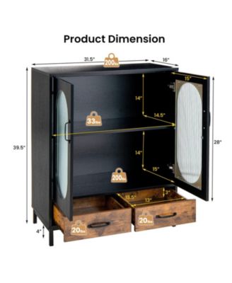 Kitchen Industrial Buffet Sideboard with Tempered Glass Doors