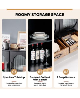 Kitchen Industrial Buffet Sideboard with Tempered Glass Doors