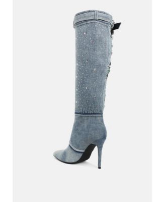 Cornik Multi Color Stones Denim Boots