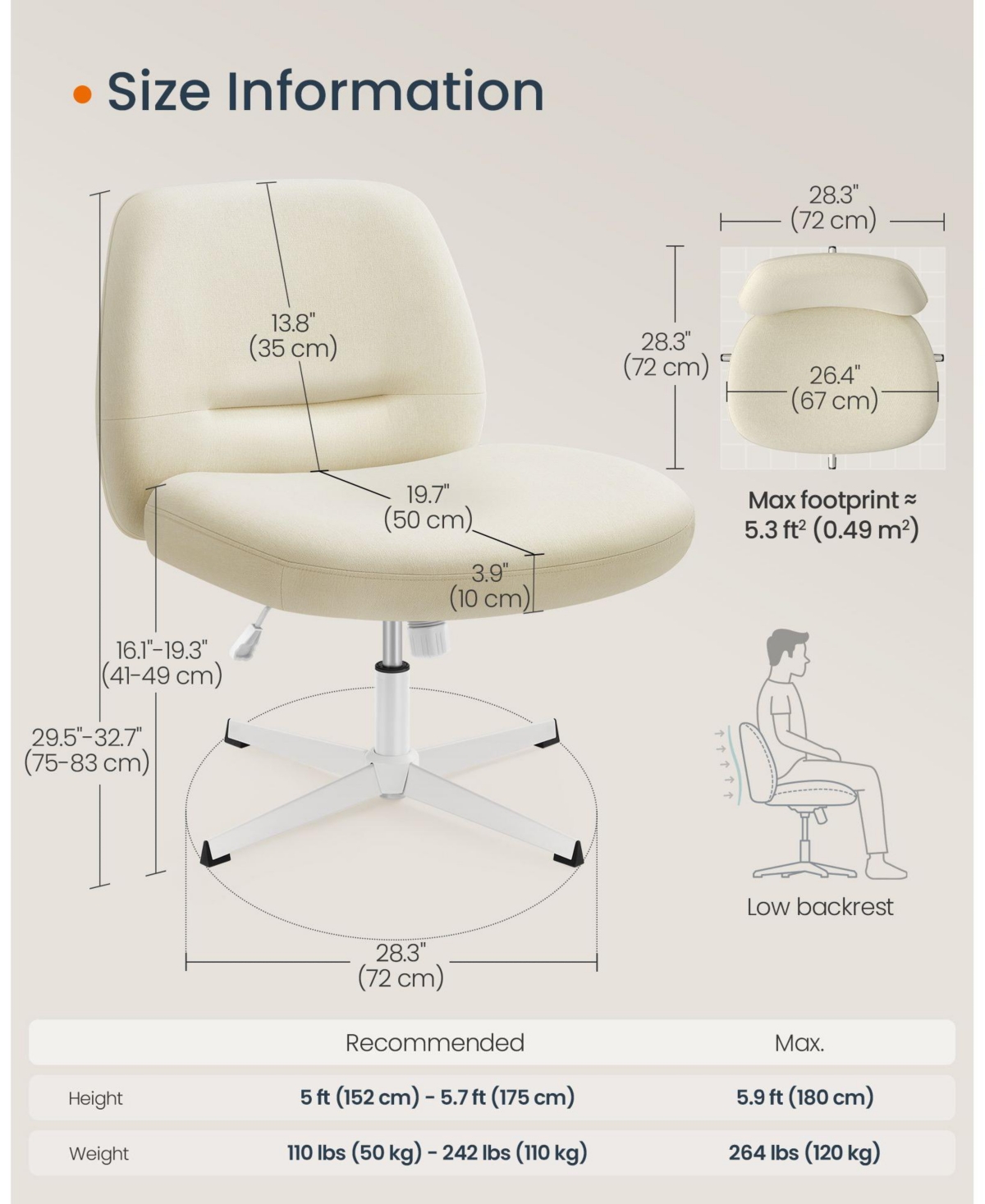Slickblue Criss Cross Armless Office Chair with Wheels, Adjustable Height, Swivel Desk & Vanity Chair with Comfortable Cotton-Linen Seat