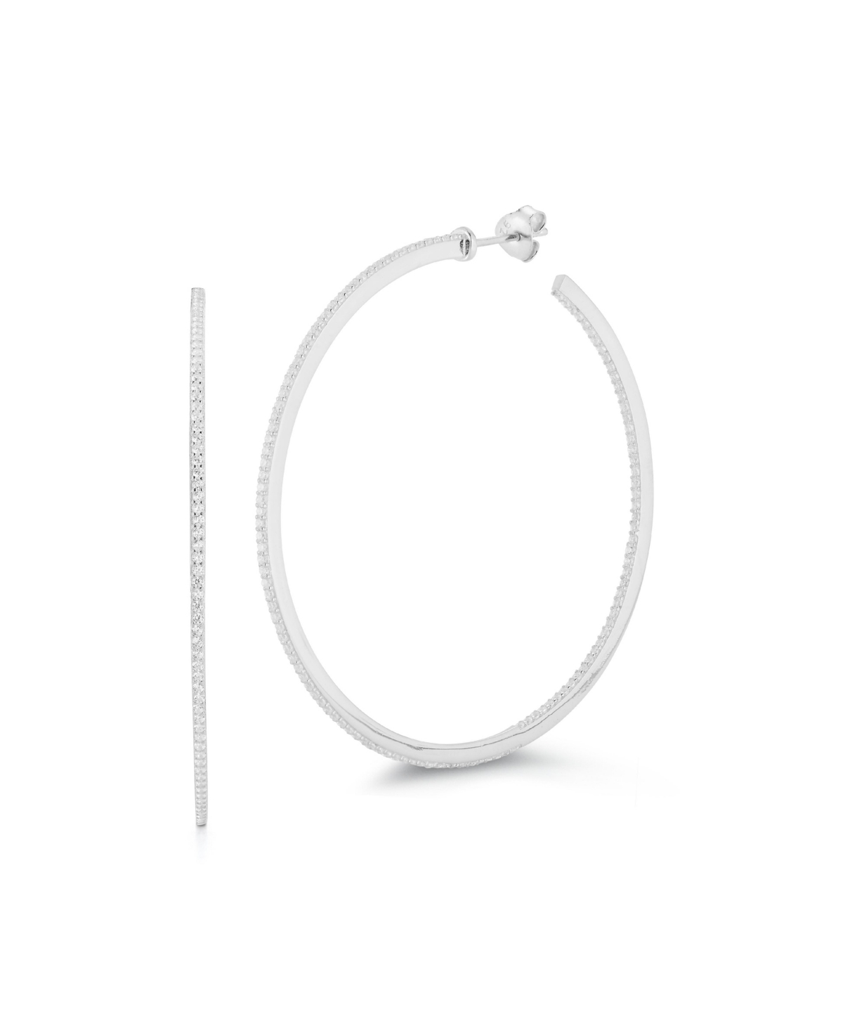 14K Gold Over Sterling Silver Jumbo Pave Thin Hoop Earrings - Silver