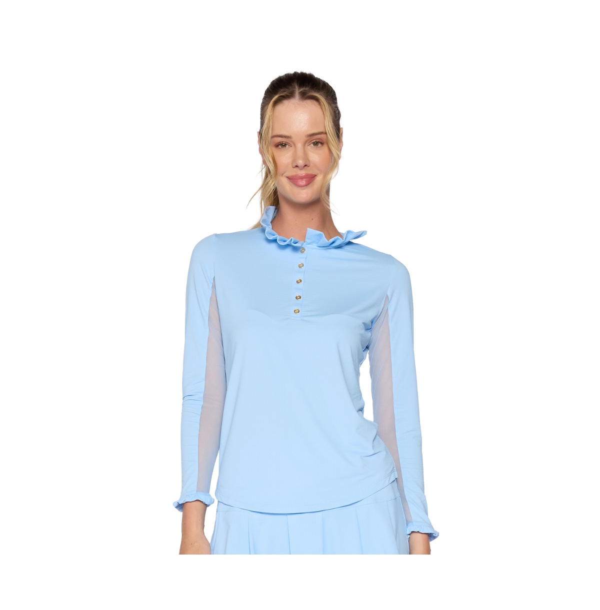 Women's G Lifestyle Long Sleeve Ruffle Top With Buttons - White eyelet