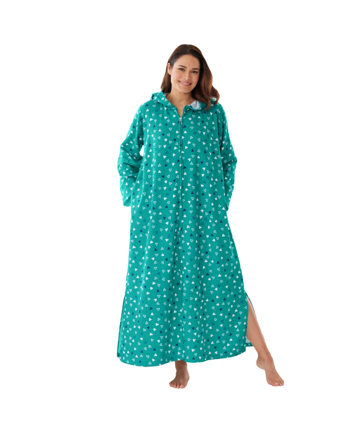 Plus Size Long Hooded Fleece Sweatshirt Robe - Waterfall hearts