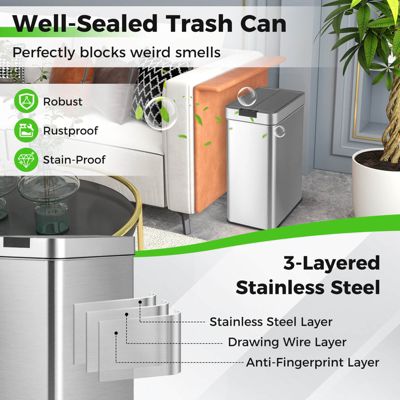 Slim Kitchen Trash Can with Wing Lids 13.2 Gal Automatic Sensor Garbage Can