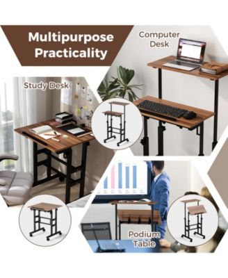 Height-adjustable Mobile Standing Desk with Split Top and Adjustable Angle