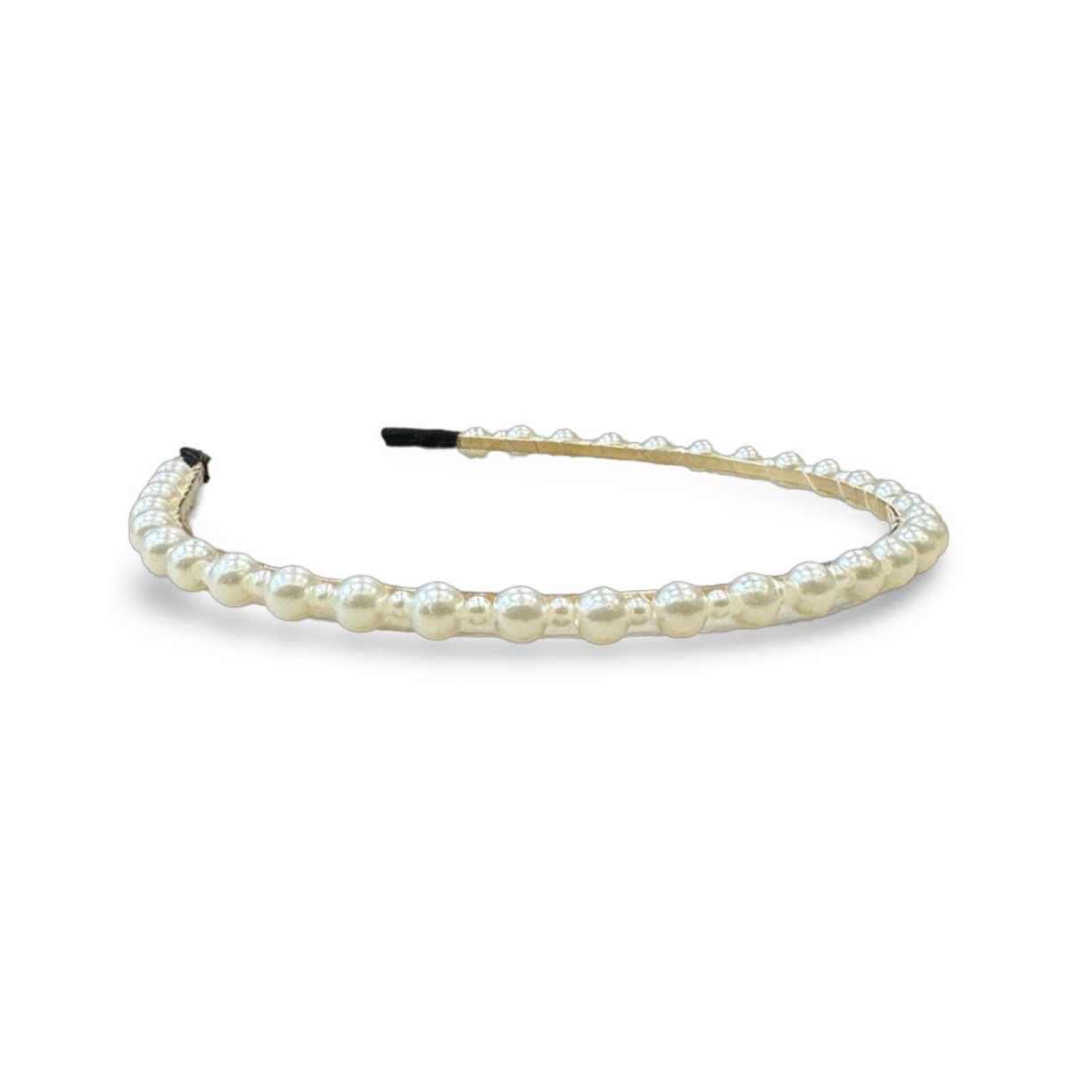 Thin Embellished Headband - White Pearl - White