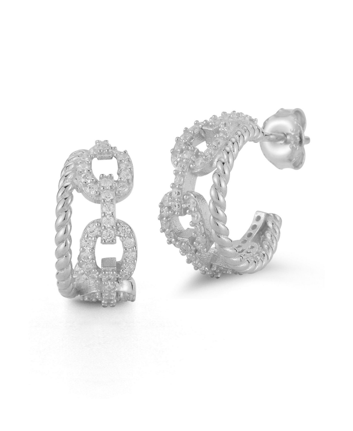 14K Gold Plated Sterling Silver Double Link Hoop Earrings - Gold