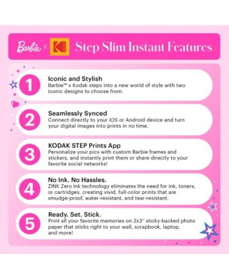 Barbie x Step Slim Wireless Instant Portable Photo Printer, 2x3" Full Color Instant Photo Printer