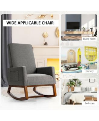 Rocking High Back Upholstered Lounge Armchair with Side Pocket