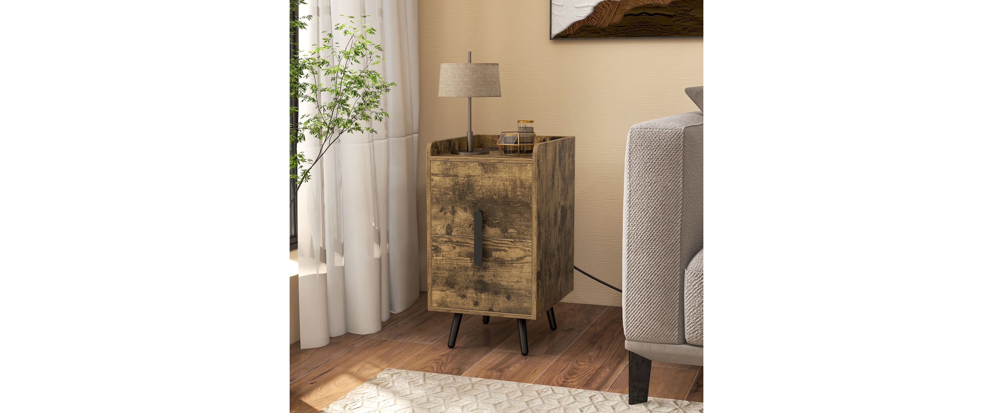 Gouun Nightstand Side Tables with 2 Drawers and 2 Usb Ports