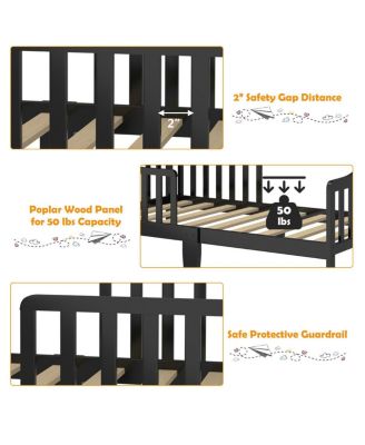 Classic Design Kids Wood Toddler Bed Frame with Two Side Safety Guardrails