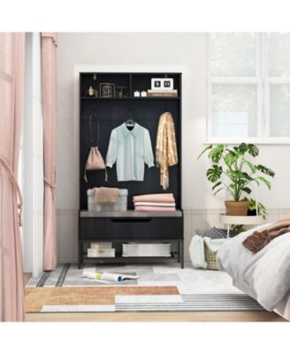 69 Inches Tall Hall Tree 4-in-1 Coat Rack with Seat Cushion and Shoe Storage