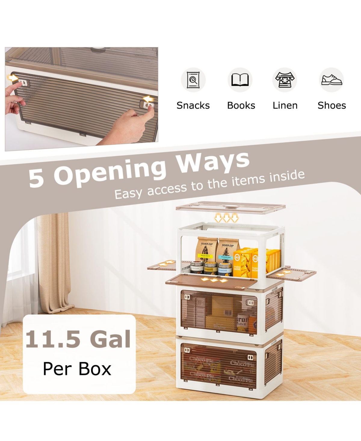 Gouun 3-Pack Stackable Storage Bins with Lids with 5 Opening Ways-11.5