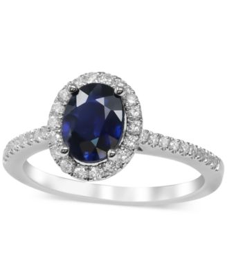 Macy's - Sapphire (1-1/2 ct. t.w.) & Diamond (1/4 ct. t.w.) Halo Ring in 14k White Gold