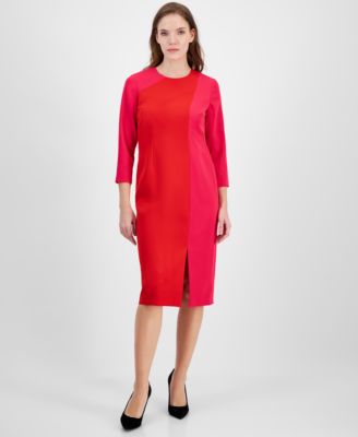 Anne Klein - Women's Colorblocked 3/4-Sleeve Sheath Dress