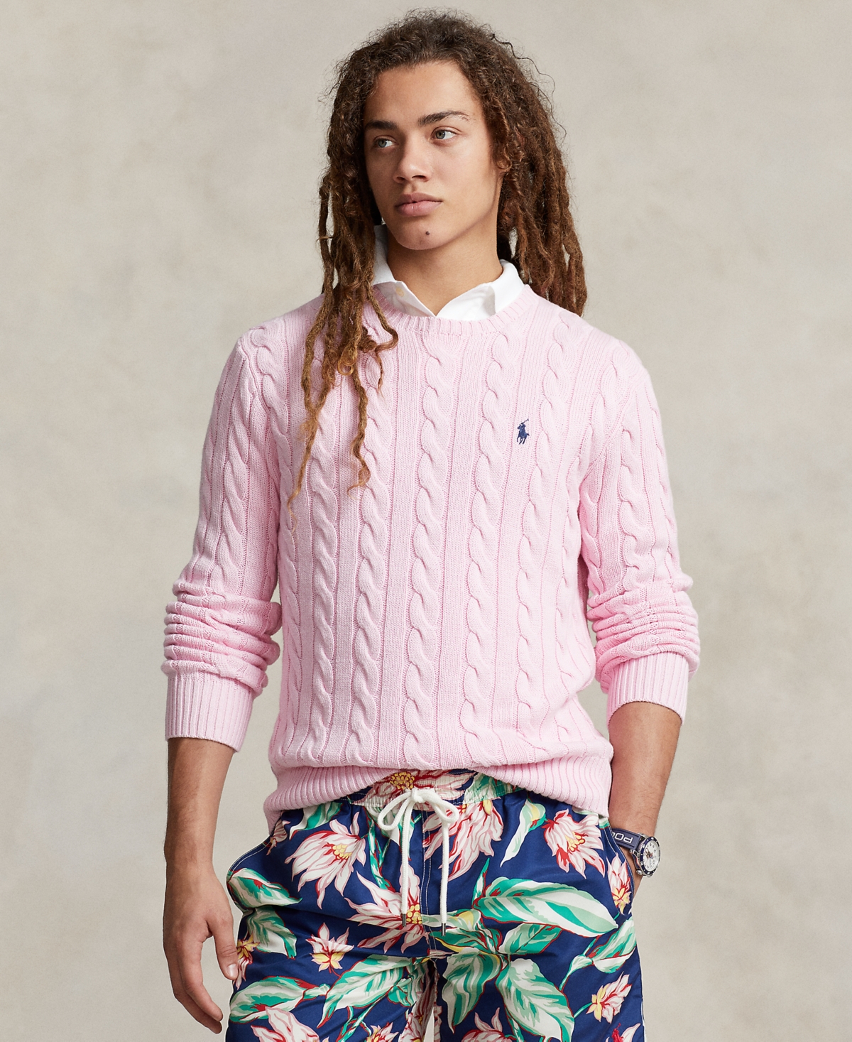 Shop Polo Ralph Lauren Men's Cable-knit Cotton Sweater In Carmel Pink
