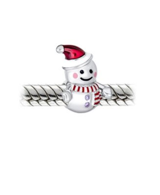 Christmas Charm Bead Red Santa Hat & Snowman for Bracelet Sterling Silver