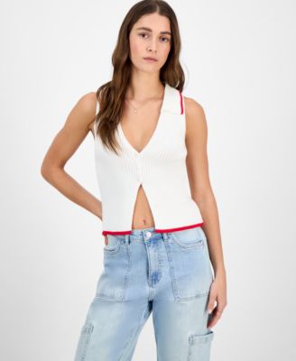 Freshman - Juniors' Flyaway Johnny-Collar Sleeveless Top
