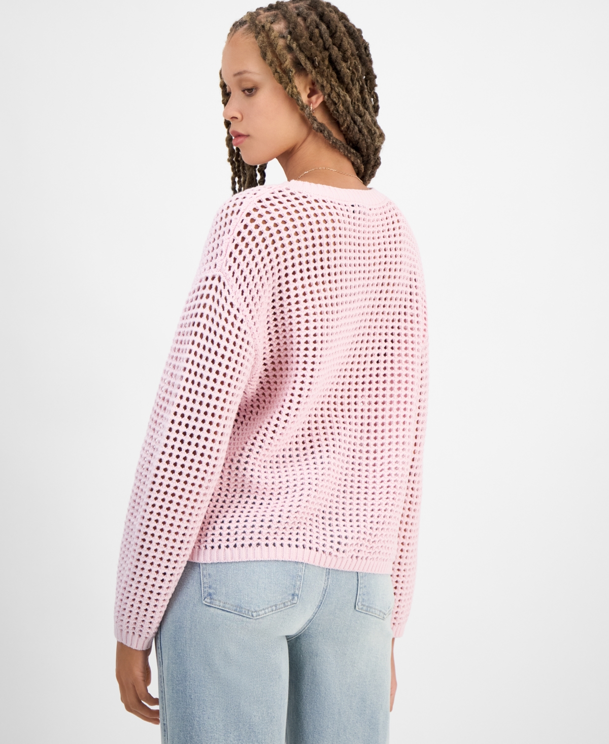 Hooked Up By Iot Juniors' Open-stitch Sweater In Tender Touch